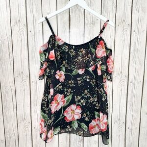 CAbi Cami Blouse Women’s Size Medium Cold Shoulder Fairy Tale Floral Style 5220